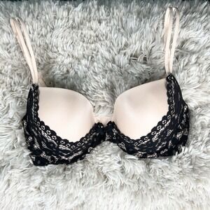 VICTORIAS SECRET Lined Demi Bra Size 32DD Pink Black Romantic‎ Sexy #36007682
